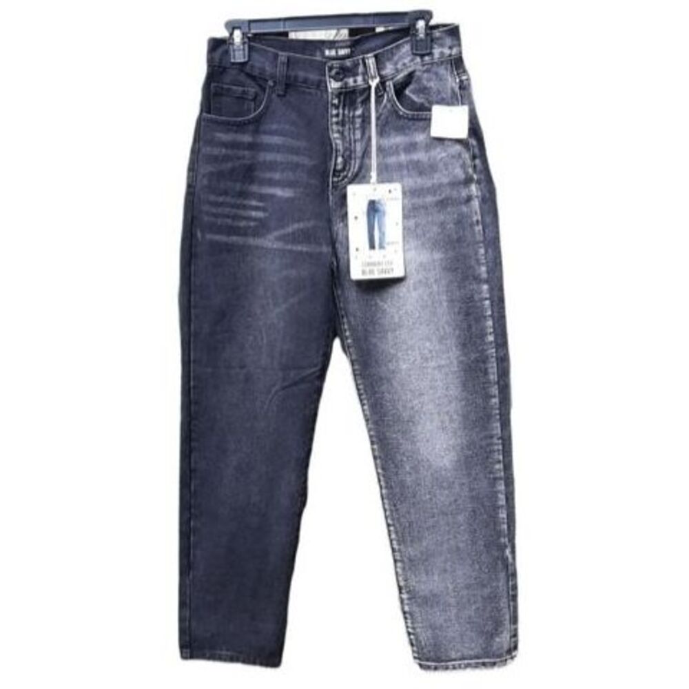 Blue Savvy Jeans Straight Leg Mom Fit 2 tones denim Black Grey Size 7/28